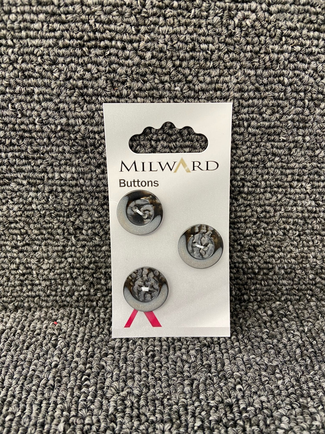 milward carded button Grey Part Textured Two Hole 18mm Pack of 3 Code G 01193