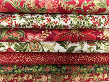moda merry manor christmas metallic holly floral bauble poinsettia cotton fabric shack malmesbury