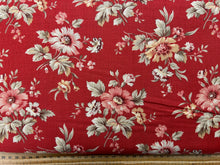French General for Moda Joie De Vivre Flower Natural on Rouge Red 8113 Cotton Fabric by 1/4 Metre*