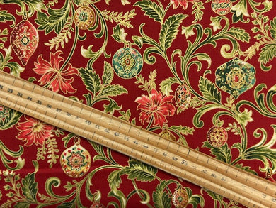 moda merry manor christmas metallic bauble floral red cotton fabric shack malmesbury