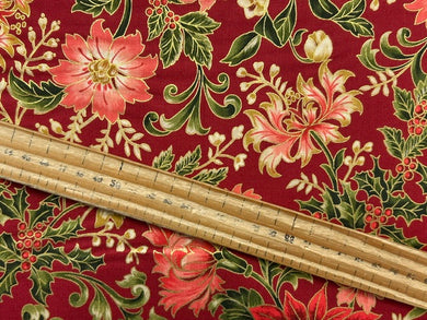moda merry manor christmas metallic floral poinsettia red cotton fabric shack malmesbury