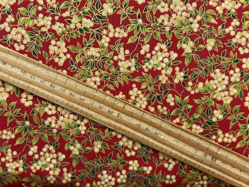 moda merry manor christmas metallic mistletoe red cotton fabric shack malmesbury