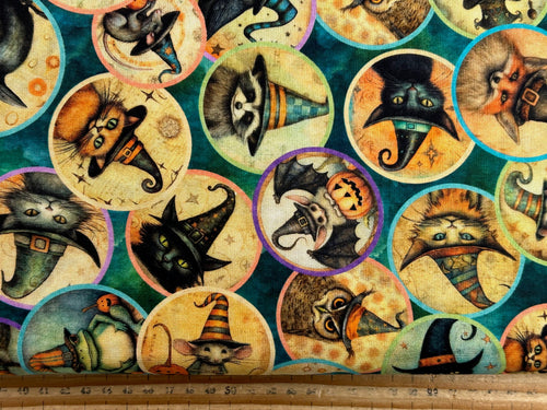 morris creative group QT fabrics witchy poo fabric shack malmesbury halloween gothic haunted animals in hats 