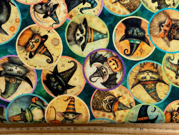 morris creative group QT fabrics witchy poo fabric shack malmesbury halloween gothic haunted animals in hats 