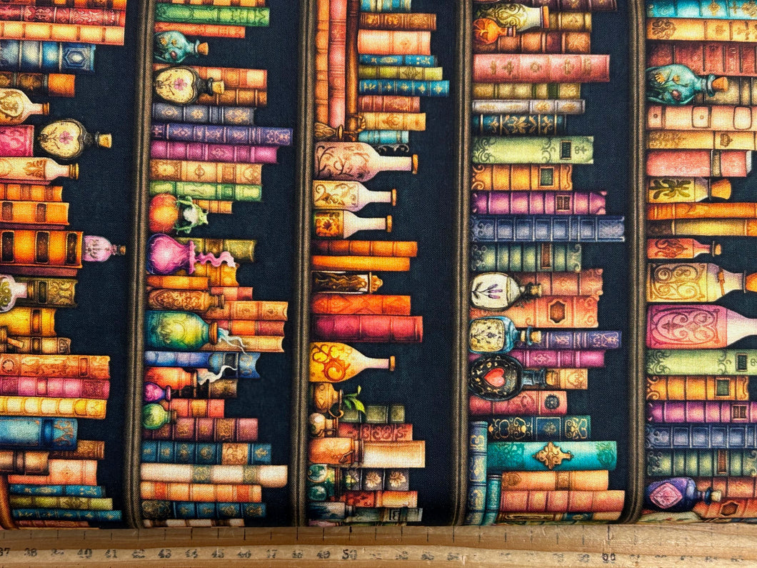 morris creative group QT fabrics witchy poo fabric shack malmesbury halloween gothic haunted library shelves books 