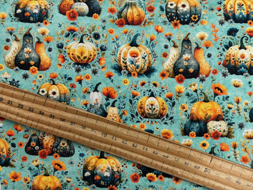 morris creative group qt fabrics harvest hollow fabric shack malmesbury pumpkins and squash aqua 