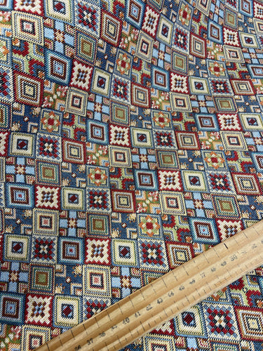 new world tapestry heavy upholstery fabric patchwork mayan fabric shack malmesbury