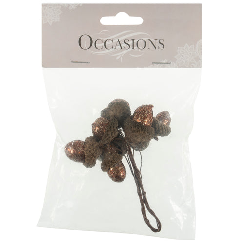 occasions glitter acorns on wire bunch bronze fabric shack malmesbury BCB2336-PK