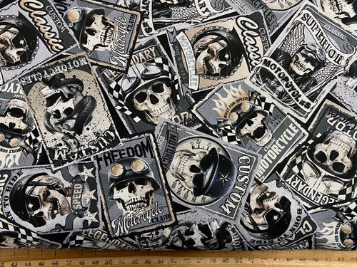 Timeless Treasures Wicked Death Trading Cards Grey Cotton Fabric by 1/4 Metre*