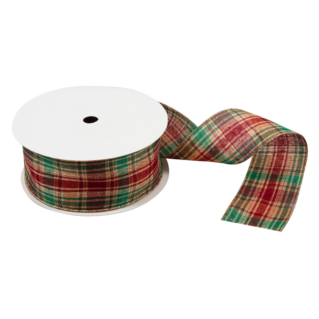 premium wire edge edged christmas wreath ribbon woven tartan fabric shack malmesbury CR25_7
