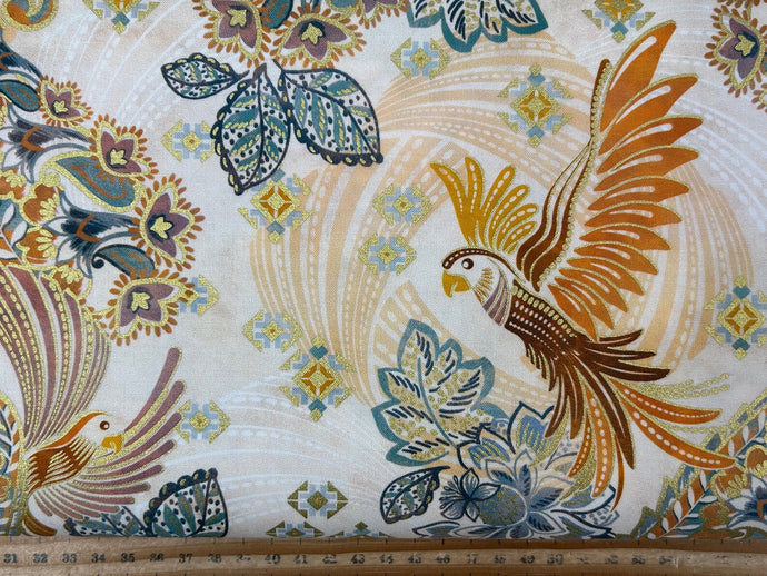 robert kaufman studio rk golden feathers birds parchment metallic cotton fabric shack malmesbury