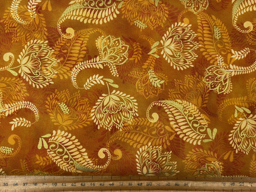 robert kaufman studio rk golden feathers burst fern orange spice metallic cotton fabric shack malmesbury