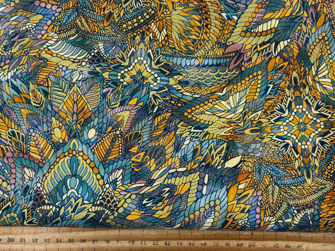 robert kaufman studio rk golden feathers burst peacock metallic cotton fabric shack malmesbury