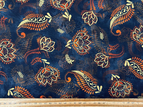 robert kaufman studio rk golden feathers fern navy blue metallic cotton fabric shack malmesbury