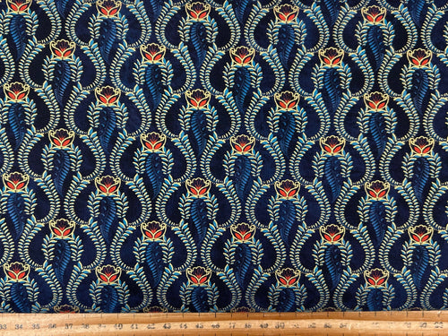 robert kaufman studio rk golden feathers rosebud navy blue metallic cotton fabric shack malmesbury