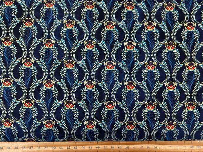 robert kaufman studio rk golden feathers rosebud navy blue metallic cotton fabric shack malmesbury