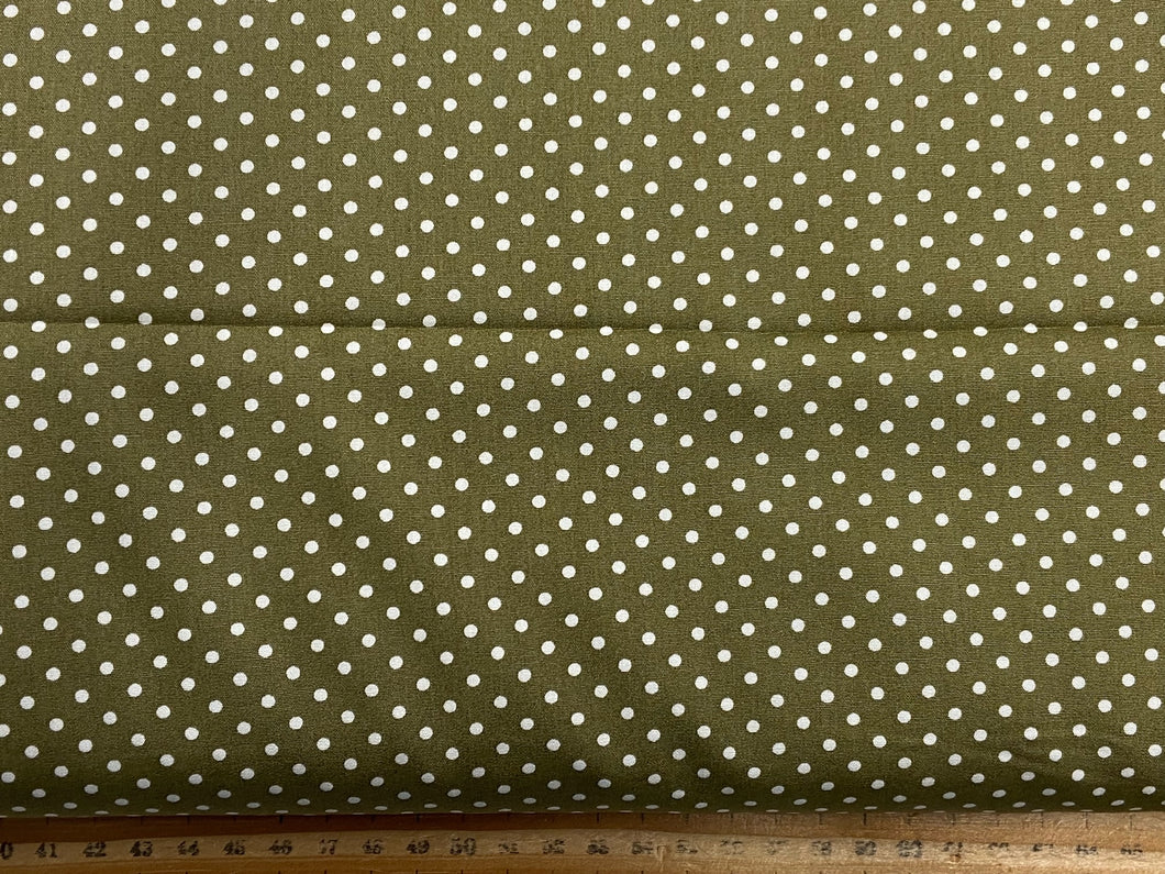 rose and hubble polka dots cotton fabric shack malmesbury moss green