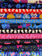 ruby star society hello alice sarah watts in wonderland teacups white rabbit caterpillar teacups pansies flowers blue cotton fabric shack malmesbury