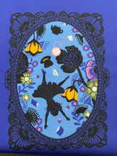 ruby star society hello alice sarah watts in wonderland teacups white rabbit caterpillar teacups pansies flowers blue panel 2 cotton fabric shack malmesbury