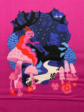 ruby star society hello alice sarah watts in wonderland teacups white rabbit caterpillar teacups pansies flowers blue panel 3 cotton fabric shack malmesbury