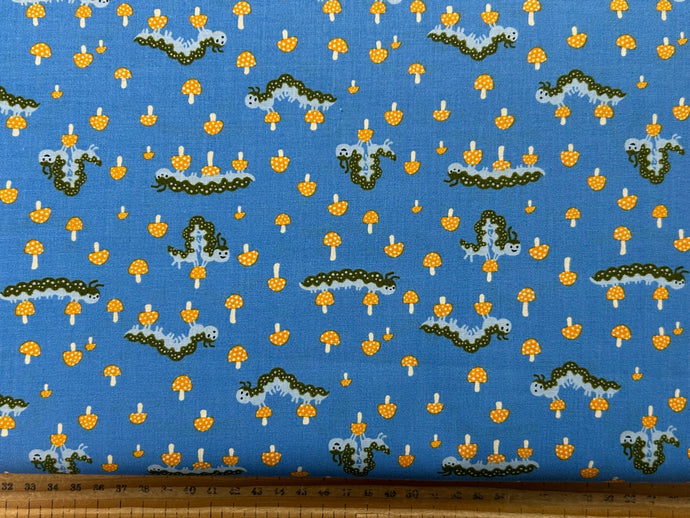 ruby star society hello alice sarah watts in wonderland caterpillar toadstool blue cotton fabric shack malmesbury