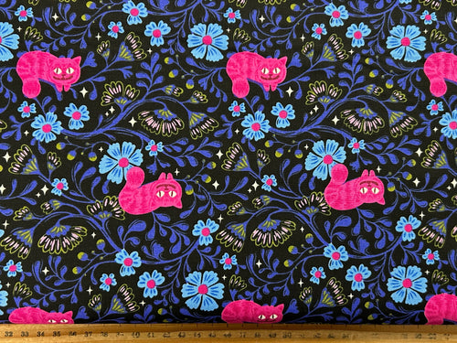 ruby star society hello alice sarah watts in wonderland cheshire cat black blue cotton fabric shack malmesbury