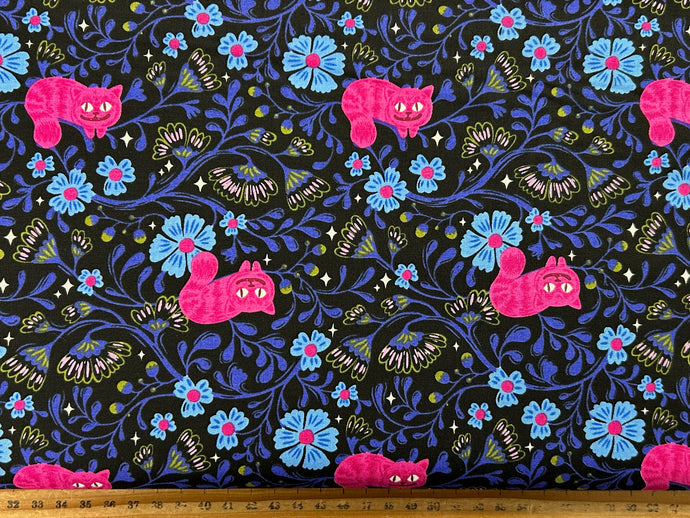 ruby star society hello alice sarah watts in wonderland cheshire cat black blue cotton fabric shack malmesbury
