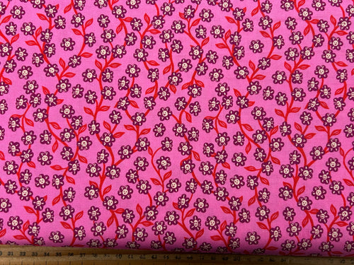 ruby star society hello alice sarah watts in wonderland happy flowers pink cotton fabric shack malmesbury