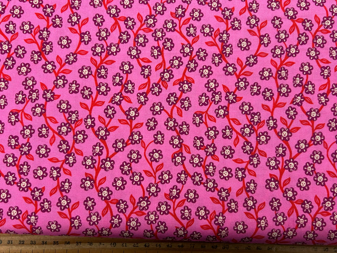 ruby star society hello alice sarah watts in wonderland happy flowers pink cotton fabric shack malmesbury