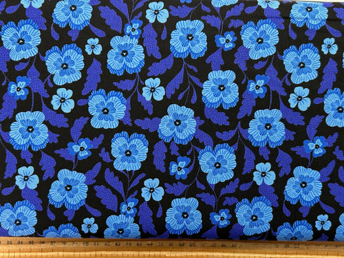 ruby star society hello alice sarah watts in wonderland pansies black blue cotton fabric shack malmesbury