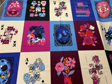 ruby star society hello alice sarah watts in wonderland teacups white rabbit caterpillar teacups pansies flowers blue panel cotton fabric shack malmesbury