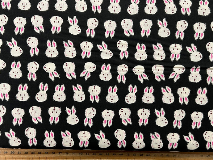 ruby star society hello alice sarah watts in wonderland white rabbit black cotton fabric shack malmesbury