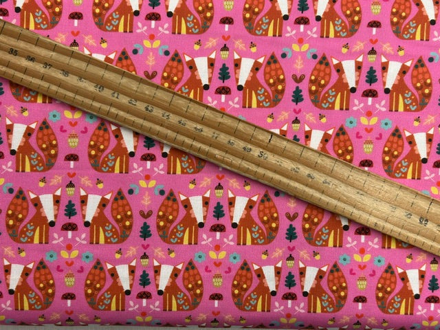 sally payne thread and ink amberwood forest animals cotton fabric shack malmesbury fancy fox pink