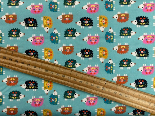 sally payne thread and ink amberwood forest animals cotton fabric shack malmesbury fox hedgehog prickly pals turquoise