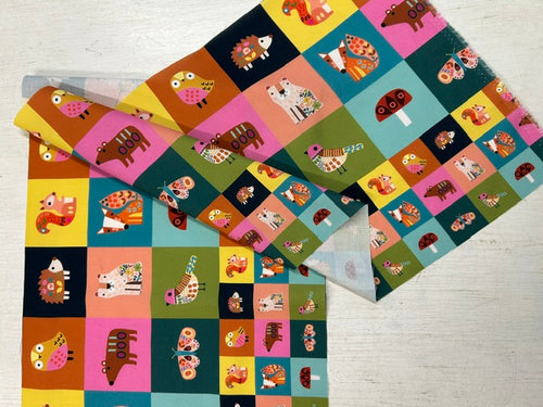 sally payne thread and ink amberwood forest animals cotton fabric shack malmesbury fox hedgehog toadstool mini panel
