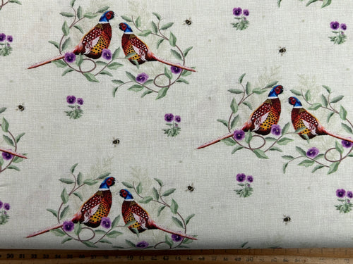 sarah payne woodland wanderers wander organic pheasants settled mint cotton fabric shack malmesbury