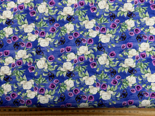 sarah payne woodland wanderers wander organic rose pansy purple cotton fabric shack malmesbury