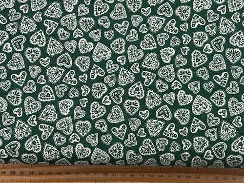 scandi christmas white hearts on green fabric shack malmesbury