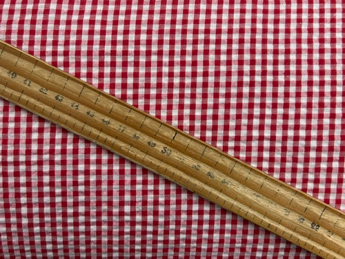seersucker seer sucker gingham cotton polyester red check plaid fabric shack malmesbury