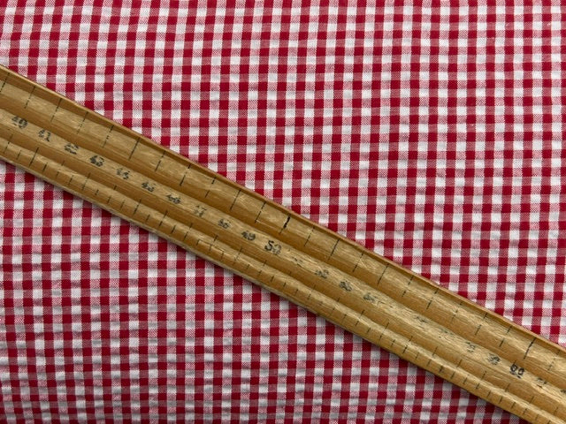 seersucker seer sucker gingham cotton polyester red check plaid fabric shack malmesbury