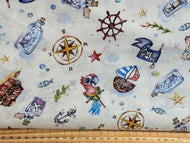 sillier than sally p & b textiles boutique enchanted seas mermaid pirate mermaids pirates ship sea ocean treasure ship island strips scatter white