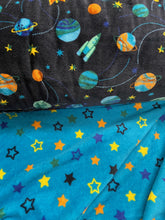 space rocket moon planet stars reversible double sided supersoft fleece navy turquoise blue fabric shack malmesbury 2