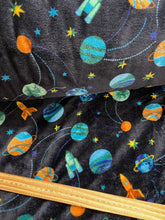 Space Supersoft Reversible Navy & Turquoise Fleece by the 1/2 Metre* Rockets Planets Stars