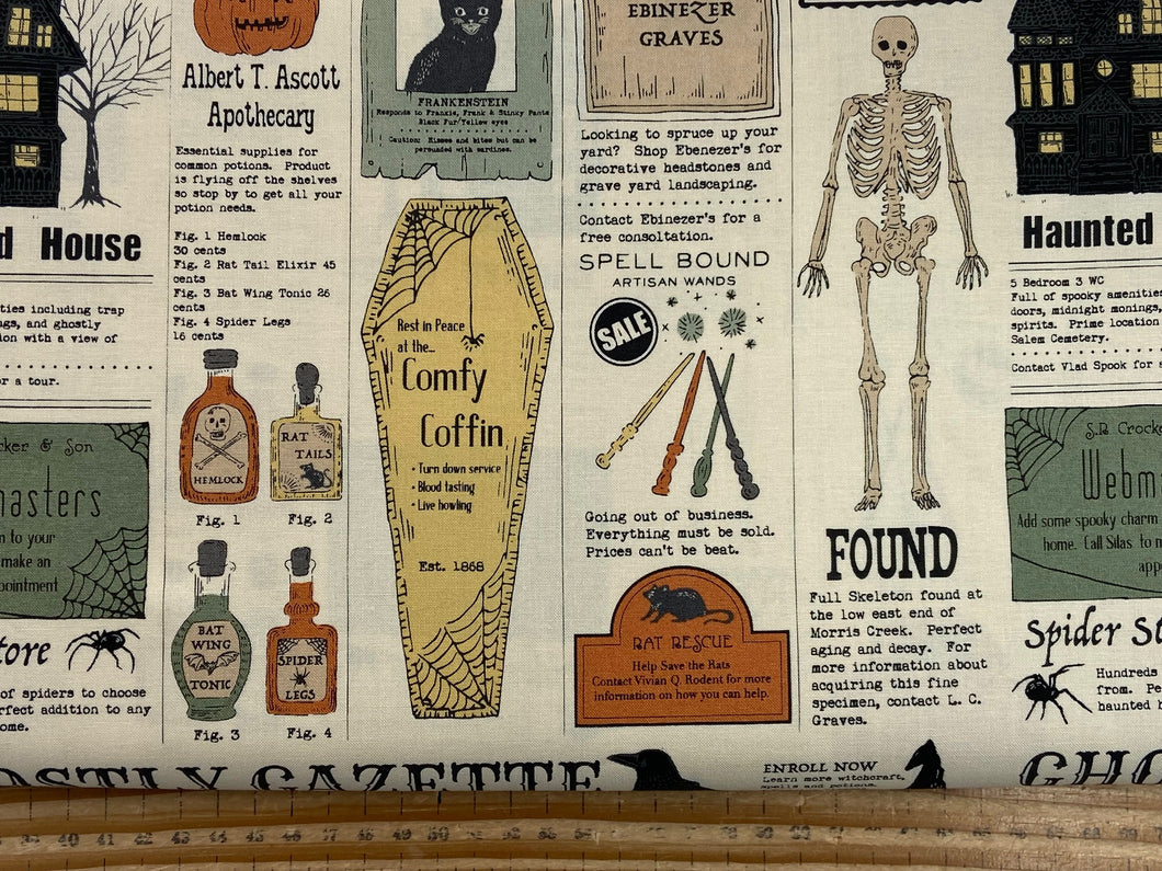 stacy iest hsu moda home sweet haunt halloween notices bone cream cotton fabric shack malmesbury