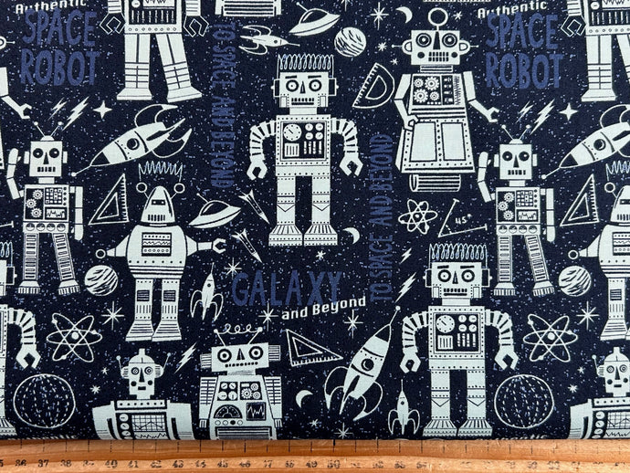 stacy iest hsu 321 blast off rockets robots control fabric shack malmesbury robots blue  