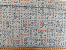 stacy iest hsu moda dog daze doggy puppy cotton fabric character fabric panel kennel bone woof bark paw print blue grey 4