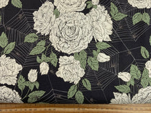 stacy iest hsu moda home sweet haunt halloween roses cobwebs spider black grey cotton fabric shack malmesbury