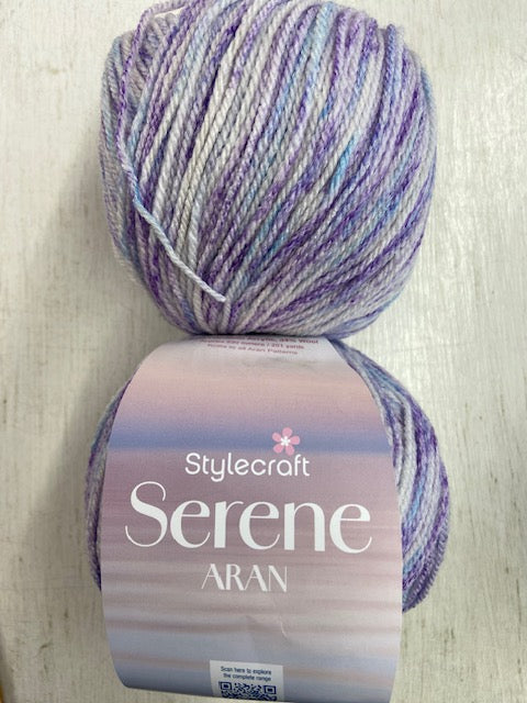 stylecraft serene aran yarn wool blend variegated mottled placid purple 6220 fabric shack malmesbury