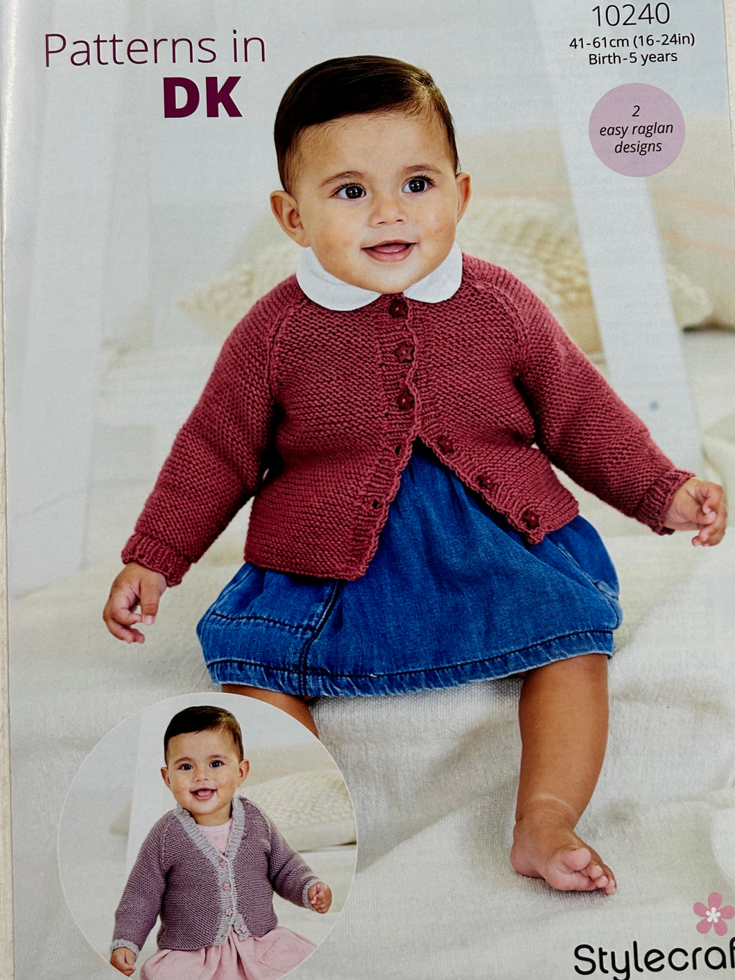 stylecraft cardigan knitting pattern easy raglan baby babies dk double knit bambino fabric shack malmesbury 10240