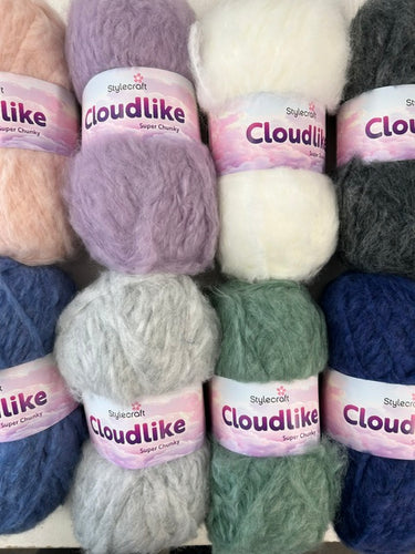 stylecraft cloudlike cloud like wool yarn super chunky pink grey white green blue fabric shack malmesbury